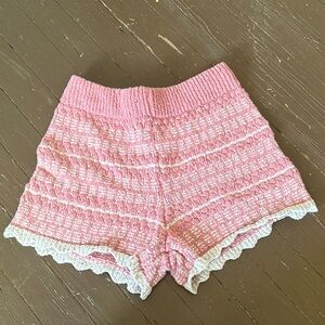 Altar'd State Pink Knit High-Waist Scallop Trim Shorts
